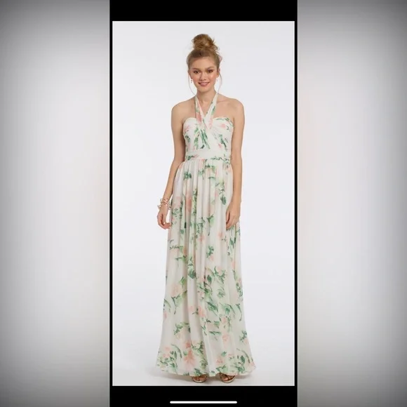 Floral tie neck halter dress - Picture 1 of 12